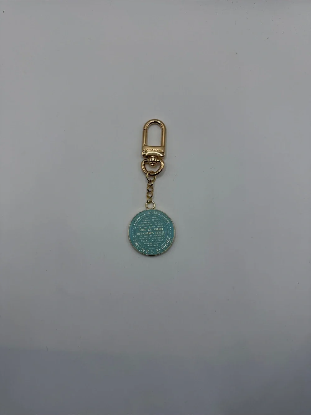 1489. Gold and Teal Round Keychain Charm